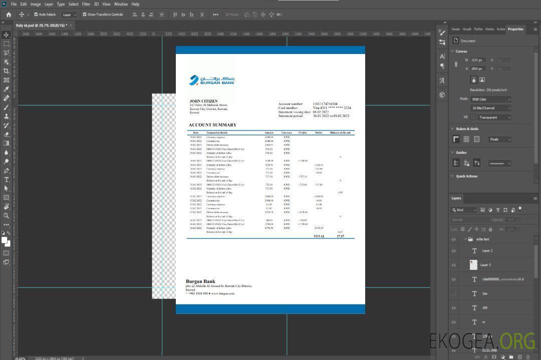 Relevé de la Koweït Burgan Bank template Relevé de la Koweït Burgan Bank template